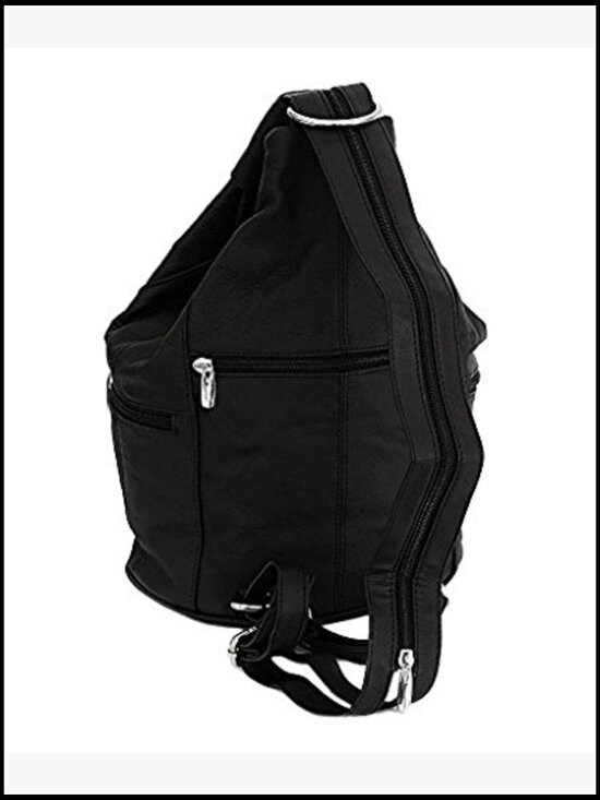 Leather Convertible Sling Backpack Purse 7 Pocket Tear Drop Shoulder Bag